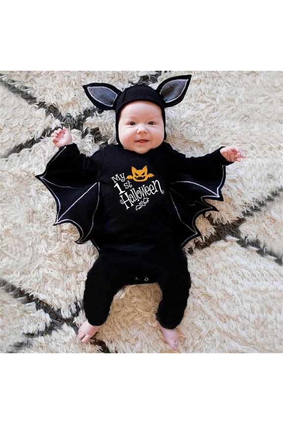 Newborn Baby Bat Hooded Romper, My First Halloween Infant Holiday Matching Outfit