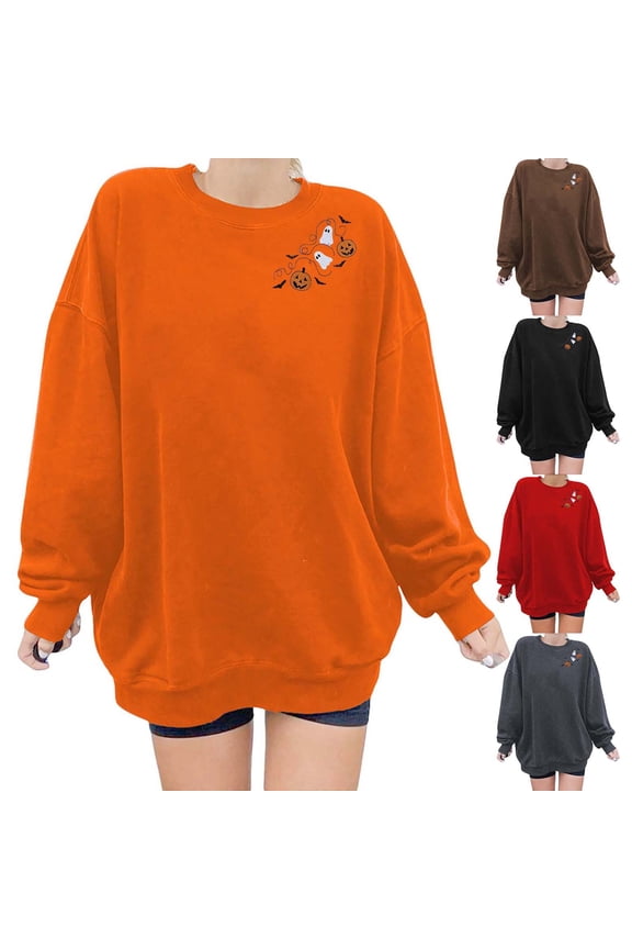 Halloween Sweatshirts for Women Crewneck Casual Shirts for Women Dressy Casual Spooky Season Halloween Skeleton Sweater Fall Clothes Tops Halloweens Gifts for Adults