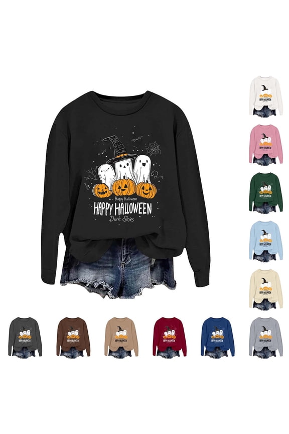 Halloween Sweatshirts for Women Crewneck Lightweight Halloween Shirts Women Pumpkin Season Pumpkin Ghost Sweater Blouses Pullover Top Halloweens Great Gift for Her