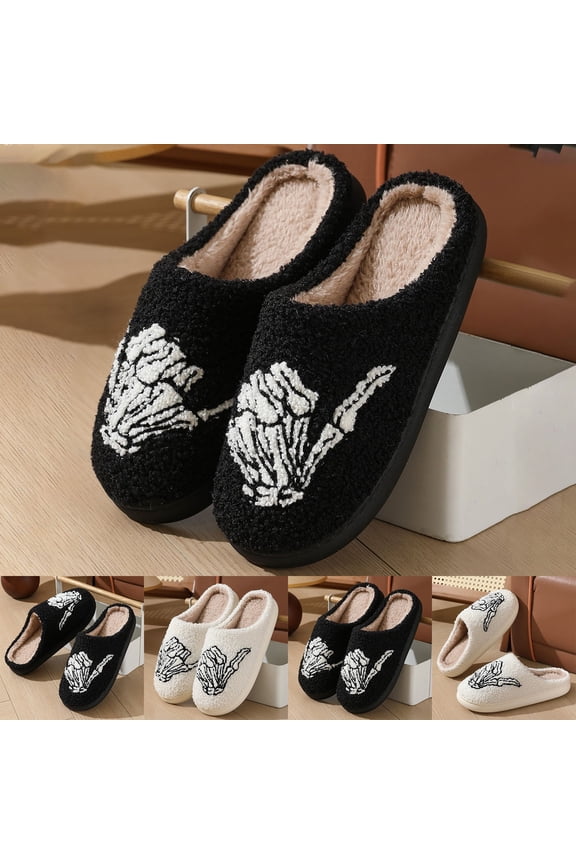 Halloween Unisex House Slippers Soft Plush Spooky Halloween Pumpkin Gothic Shoes Memory Foam Orthopedic Slip on Warm Lining Indoor House Shoes Halloweens Christmas Gifts
