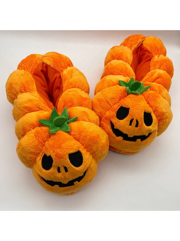 Halloween Warm House Slippers for Women Cute Ghost Pumpkin Non- Winter Holiday Shoes Closed Toe Memory Foam Fun Cute Lined Warm House Shoes for Indoor