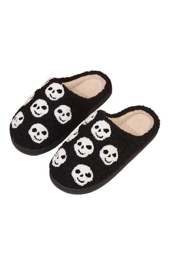 Halloween Women House Slippers Fluffy Plush Warm Halloween Pumpkin Bedroom Shoes Memory Foam Slippers Anti-Skid Fleece Lined Warm House Shoes for Indoor Halloweens Christmas Gifts