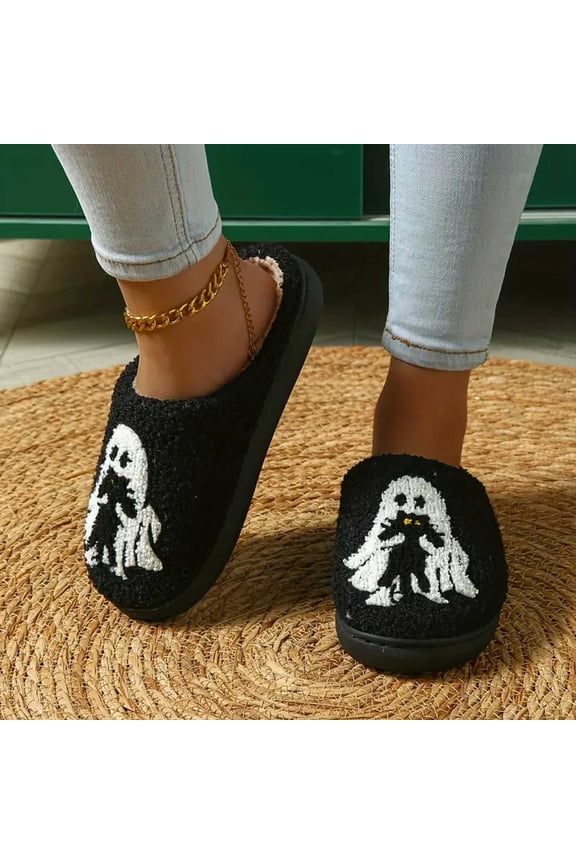 Halloween Women Slippers Fuzzy Soft Jack O Lantern Pumpkin Mens Shoes with Memory Foam Anti-Skid Warm Lining Bedroom Slippers for House Halloweens Christmas Gifts