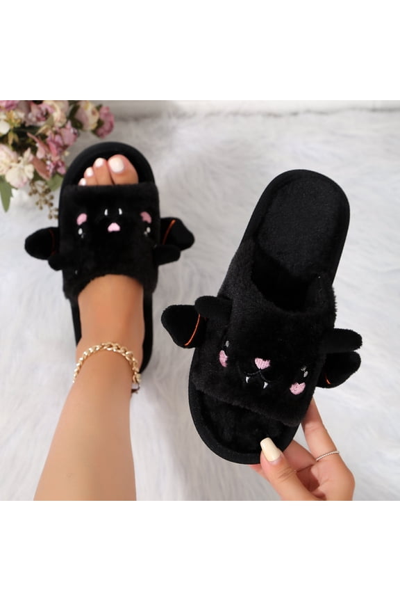 Halloween Women's Slippers Skeleton Goth Cute Non- Gothic Shoes Memory Foam Soft Plush Cozy Warm Lining Bedroom House Shoes