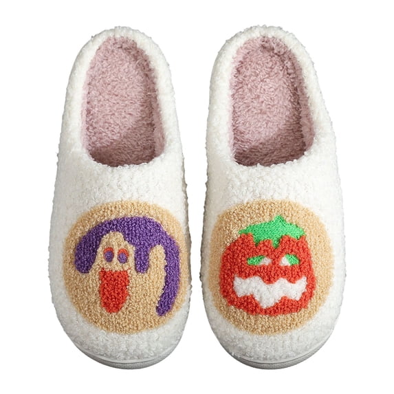 ibiyuan Halloween Womens Fuzzy Slippers Soft Plush Cozy Cute Cartoon Spooky Shoes Closed Toe Memory Foam Anti-Skid Warm Lining House Slippers Indoor Outdoor Halloweens Couples Gifts