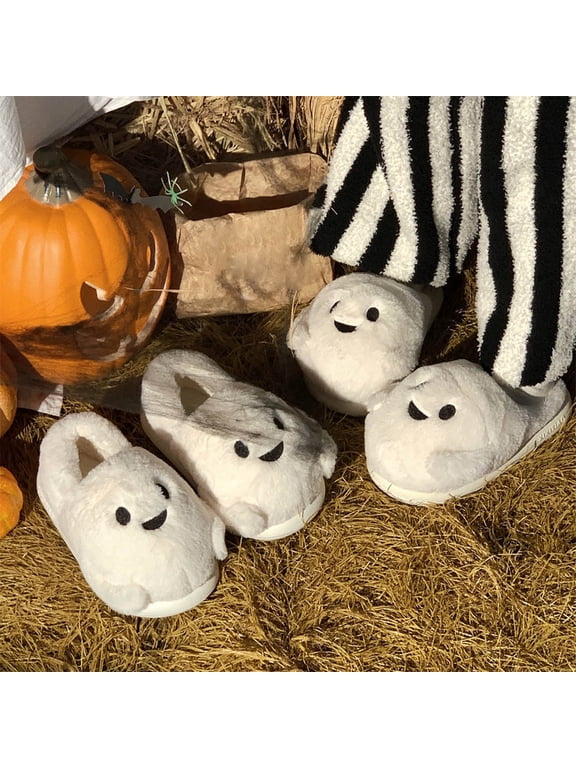 Halloween Womens House Slippers Cute Cartoon on Shoes for Women Memory Foam Soft Plush Spooky Lined House Slippers Indoor Outdoor
