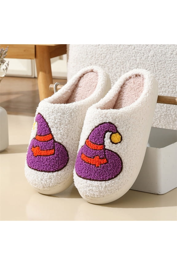Halloween Womens Slippers Fun Cute Ghost Pumpkin Bat Design Gothic Shoes Closed Toe Memory Foam Non-Slip Sole Arch Support Warm House Shoes for Indoor Halloweens Gifts for Men