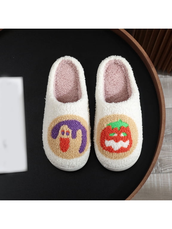 Halloween Womens Slippers Size 10 Cute Cartoon Non- Flat Slides Womens Shoes Knit Memory Foam Fluffy Plush Warm Warm Lining Mens House Shoes Indoor Outdoor
