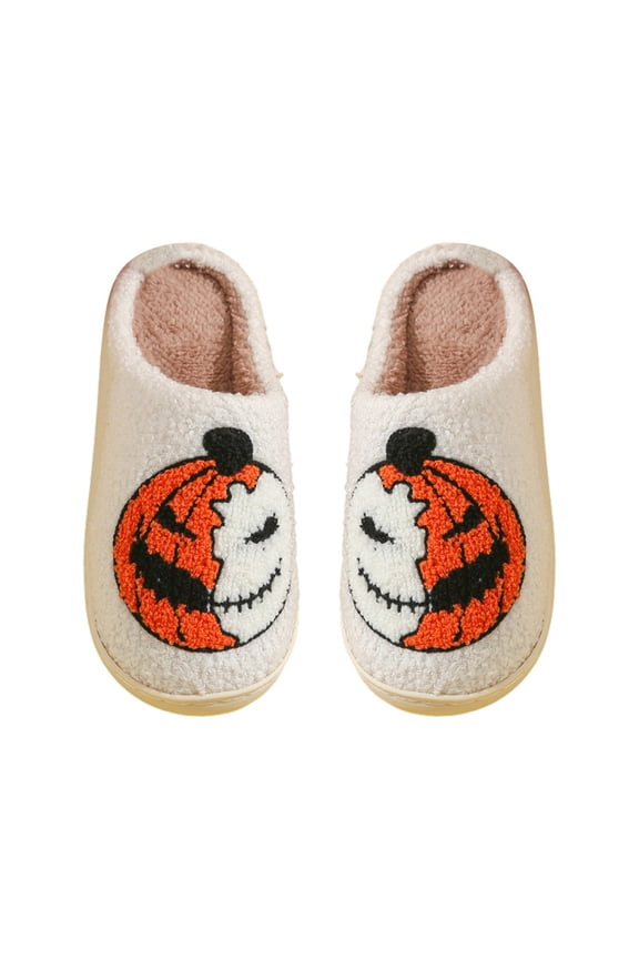 Halloween Womens Slippers Soft Plush Cozy Ghost Pumpkin Bat Design Mens Shoes Closed Toe Memory Foam Non-Slip Flat Slides Lined House Slippers Indoor Outdoor Halloweens Gifts for Her