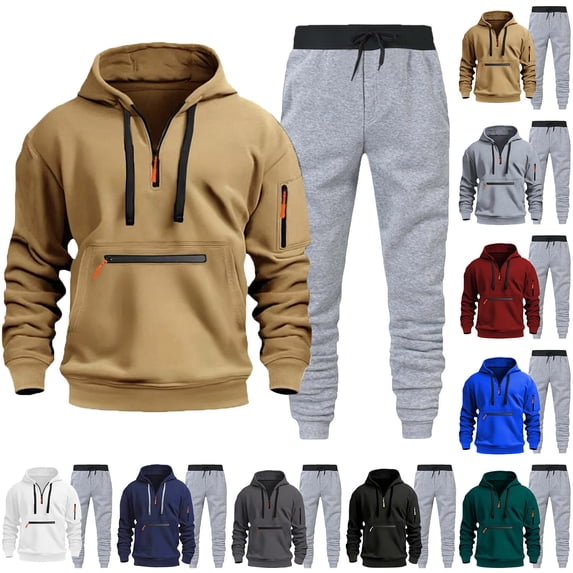 ibiyuan Jogging Suit Drawstring Long Sleeve Workout Big and Tall Ribbed Casual 2 Piece Hoodie with Sweatpants,2PCS,Blue
