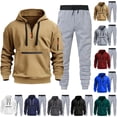 thumbnail image 1 of ibiyuan Jogging Suit Drawstring Long Sleeve Workout Big and Tall Ribbed Casual 2 Piece Hoodie with Sweatpants,2PCS,Navy, 1 of 3