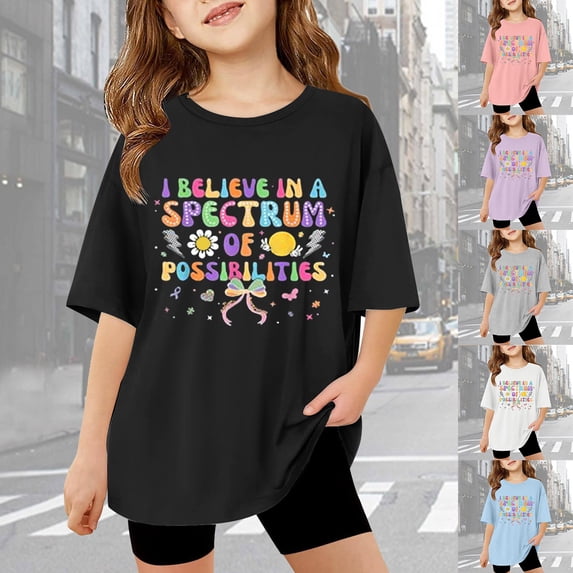 ibiyuan Kids Autism Awareness Shirt for Girls Boys Autism Acceptance Puzzle Short Sleeve Autism Support Gifts Tee Tops,Black