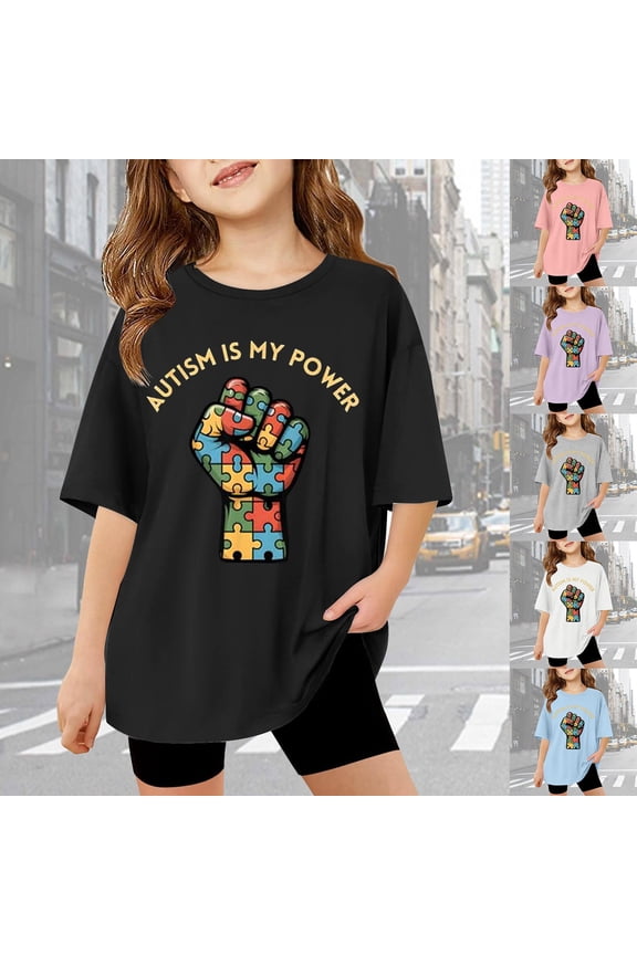 Kids Autism Shirt for Girls Boys Autism Awareness T Shirts Autism Support Love Graphic Casual Tees Tops,Black