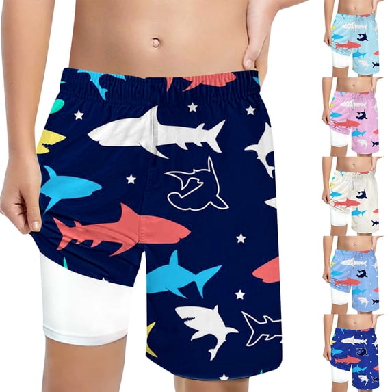 ibiyuan Kids Boys Swim Shorts with Breathable Mesh Lining Boy Swim Suit 2 In 1 Boys Board Shorts Quickdry Printed Pool Party Swimwear