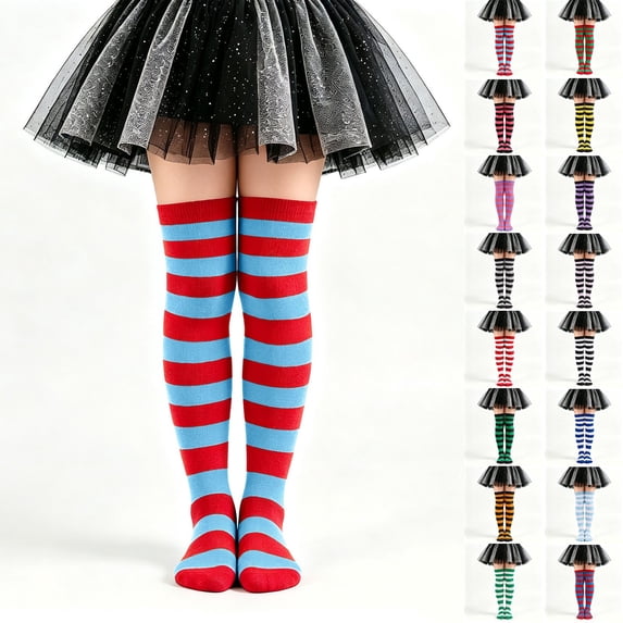ibiyuan Kids Socks Ribbed Striped Over The Knee Socks Soft Stretch Boys Girls Ages 6-12 Casual Wear Back To School,Dark Blue2