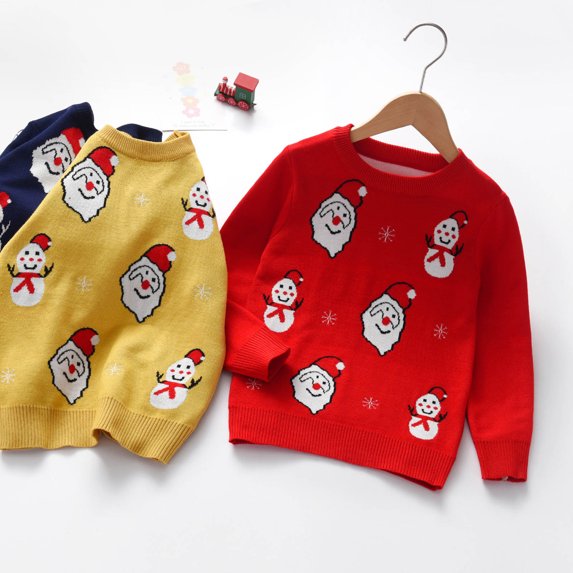 ibiyuan Kids Sweater 24 Months Girls Clothes Santa Print Christmas Knit Cardigan Long Sleeve Soft Warm Holiday Outerwear Top for Boys Girls