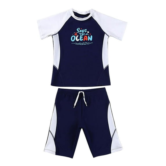 ibiyuan Kids Swimsuits Boys 6-7 Toddler Swimsuit Boy 2 Piece Boys Swim Set Short Sleeve Boys Swim Shirt Boy Swim Trunks Rash Guard Bathing Suits,7-8 Years