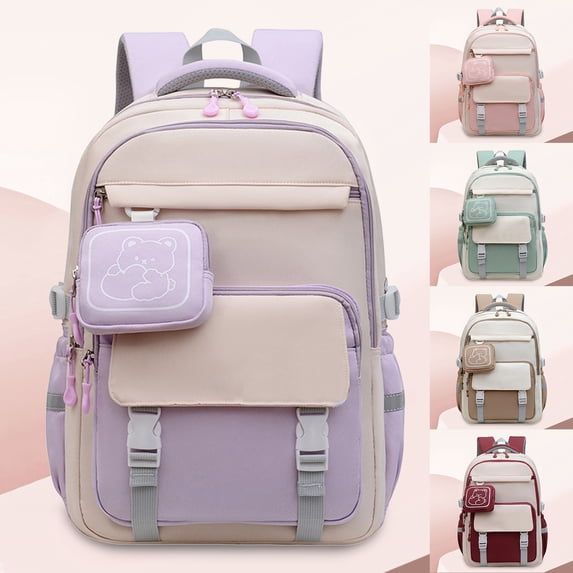 ibiyuan Laptop Backpack Student Durable Bookbag Set with Large Pockets Solid Color Back To School Supplies Work / Office / Commute,One Size,Pink