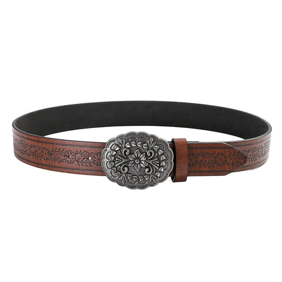 ibiyuan Leather Belt For Men Men's Engraved Buckle Belt with Embossed Feather Design for Stylish Casual and Party Attire Leather Accessory