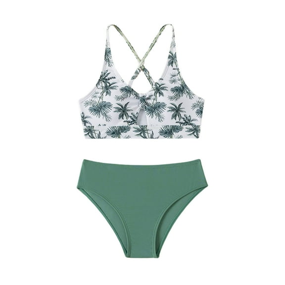 ibiyuan Little Girls Swimsuits ,2 Piece Adjustable Straps Bathing Suits for Girls Rash Guard Tankini with Shorts Swim Tank Top Tropical Floral Skirted Teen Swimwear,12-14 Years