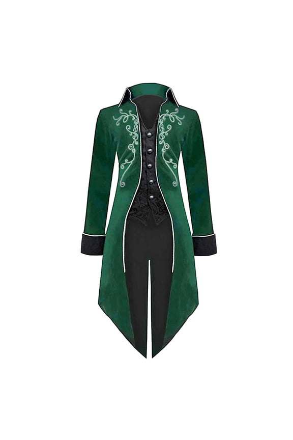 Medieval Steampunk Tailcoat Halloween Dress Up Costumes for Men, Renaissance Gothic Jackets Vintage Warlock Frock Coat