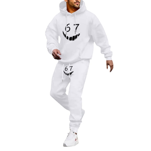ibiyuan Men 2 Piece Sweat Suits Set Pants Matching Outfits Casual Long Sleeve Hoodies Sweatshirt and Sweatpants Set Outfits Sport Suits,White