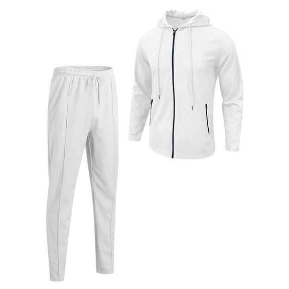 ibiyuan Men Leisure 2 Piece Outfits Long Sleeve Matching Outfits Casual Hoodie Pullover Tops Sweatshirt Pants Track Suits,White