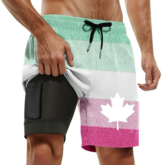 ibiyuan Men Swim Trunks 5 Inch with Compression Liner Quick Dry Mens Bathing Suits Drawstring Swimming Shorts Pockets Lightweight Funny Print Beach Swimsuit Swimwear,Light Green-B