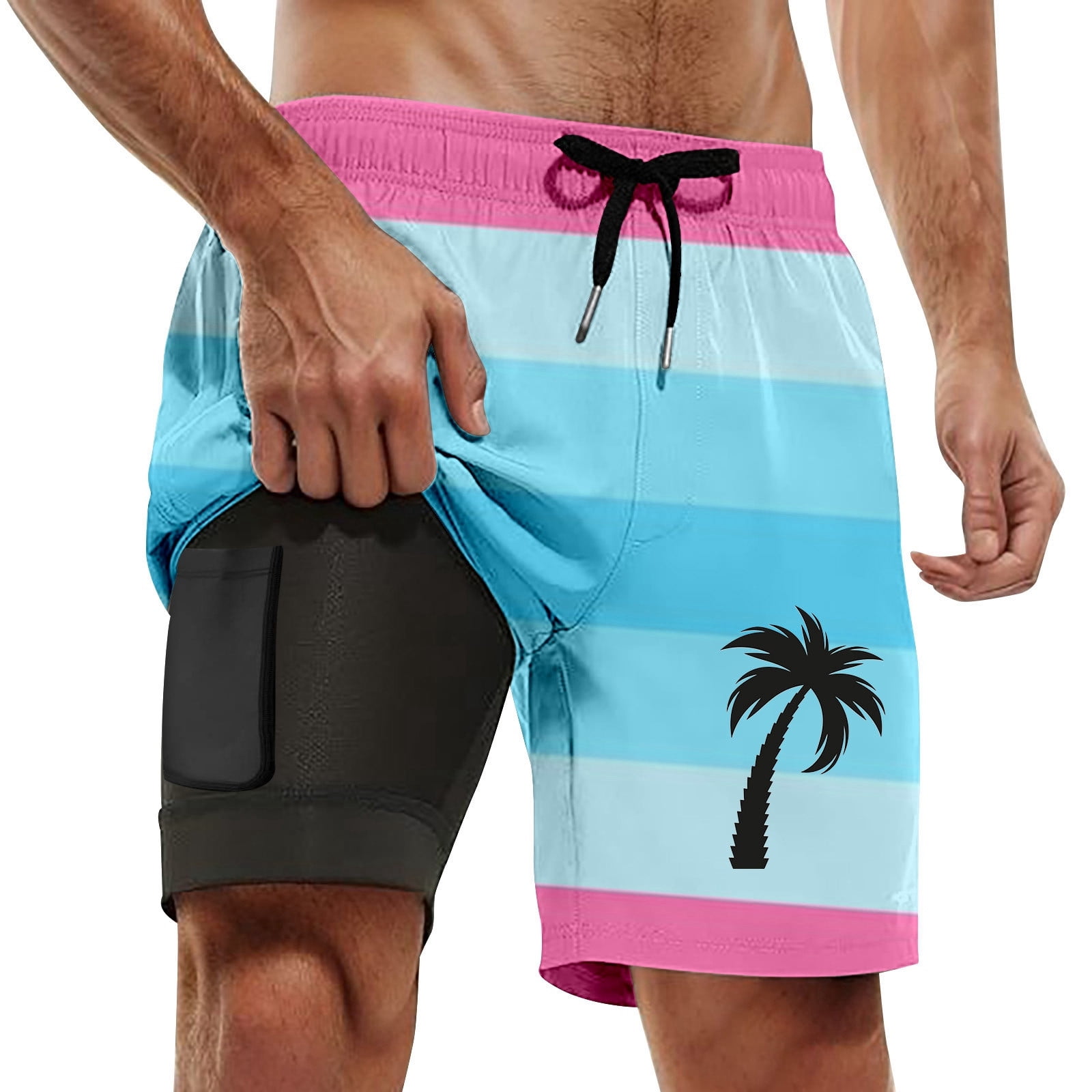 ibiyuan Men Swim Trunks 5 Inch with Compression Liner Quickdry Bathing ...