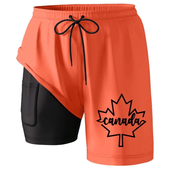 ibiyuan Men Swim Trunks 7 Inch with Compression Boxer Liner Quick Dry Mens Bathing Suits 2 In 1 Running Board Shorts Pockets Soft Funny Print Beach Swimwear,Orange-h