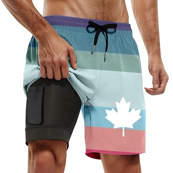 ibiyuan Men Swim Trunks 7 Inch with Compression Liner Quick-Dry Mens Bathing Suit 2 In 1 Bathing Shorts with Pockets Lightweight Hawaiian Print Beach Swimwear,Pink-B