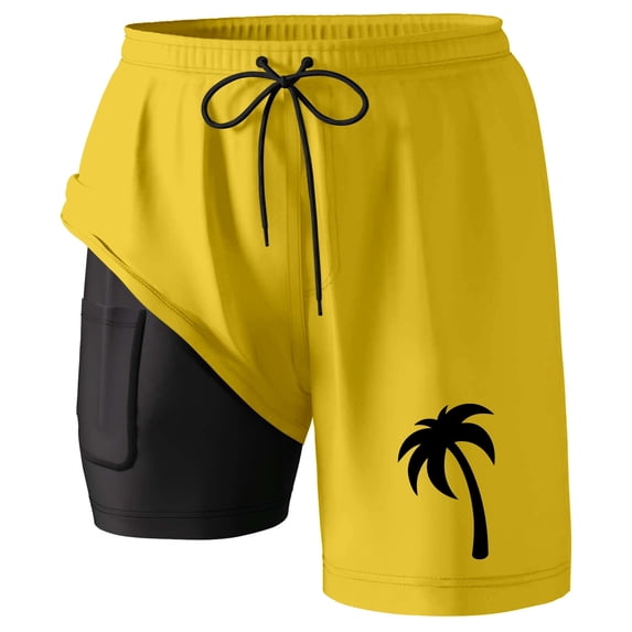 ibiyuan Men Swim Trunks 7 Inch with Mesh Liner Quick-Dry Mens Bathing Suit Drawstring Waist Mens Shorts Pockets Breathable Funny Print Beach Swimsuit Swimwear,Yellow-h