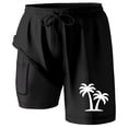 thumbnail image 1 of ibiyuan Men Swim Trunks with Compression Liner Quick Dry Mens Bathing Suits Drawstring Waist Beach Board Shorts Zipper Pockets Stretch Cute Print Beach Surf Swimwear,Black-G, 1 of 4