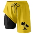 thumbnail image 1 of ibiyuan Men Swim Trunks Long with Compression Boxer Liner Quickdry Mens Bathing Suit 2 In 1 Beach Board Shorts Pockets Soft Colorful Pool Party Swimwear,G-Yellow, 1 of 4