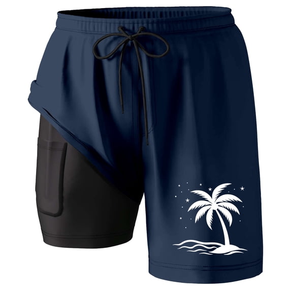 ibiyuan Men Swim Trunks Long with Compression Liner Quick Dry Bathing Suit Drawstring Waist Beach Board Shorts Pockets Soft Colorful Beach Swimwear,g-Navy