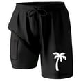 thumbnail image 1 of ibiyuan Men Swim Trunks Long with Compression Liner Quick-Dry Mens Bathing Suits 2 In 1 Beach Board Shorts Pockets Comfortable Hawaiian Print Beach Cruise Water Park Gym Swimwear,Black-g, 1 of 4