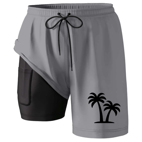 ibiyuan Men Swim Trunks Long with Mesh Liner Quickdry Bathing Suit Drawstring Beach Board Shorts Pockets Soft Funny Print Beach Swimwear,G-Grey