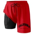 thumbnail image 1 of ibiyuan Men Swim Trunks with Compression Boxer Liner Quick Dry Bathing Suit 2 In 1 Bathing Shorts Zipper Pockets Soft Cute Print Beach Swimwear,G-Red, 1 of 4