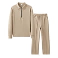thumbnail image 1 of ibiyuan Men's 2 Piece Sweat Pants Set Long Sleeve Matching Outfits Casual Hoodie Pullover Tops Sweatsuit Pants Tracksuits Sportwear Set,Khaki, 1 of 6