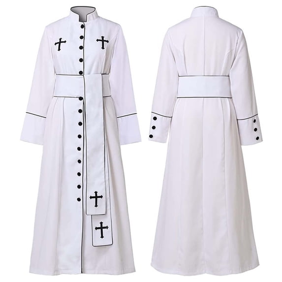 ibiyuan Menâs Clergy Robe Traditional Cassock Stand Collar Worship Service Garment with Belt