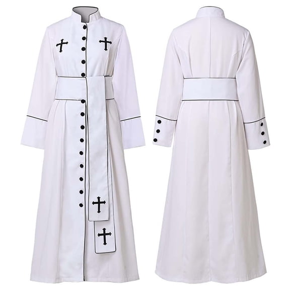 ibiyuan Menâs Clergy Robe Traditional Cassock Stand Collar Worship Service Garment with Belt