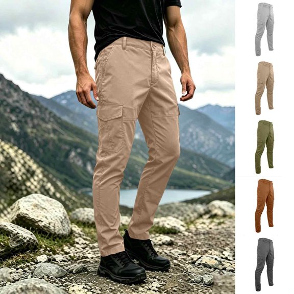 ibiyuan Men's Relaxed Fit Stretch Cargo Pant Lightweight Multi Pocket Casual Cargo Trousers Daily Outdoor Walking Bottoms
