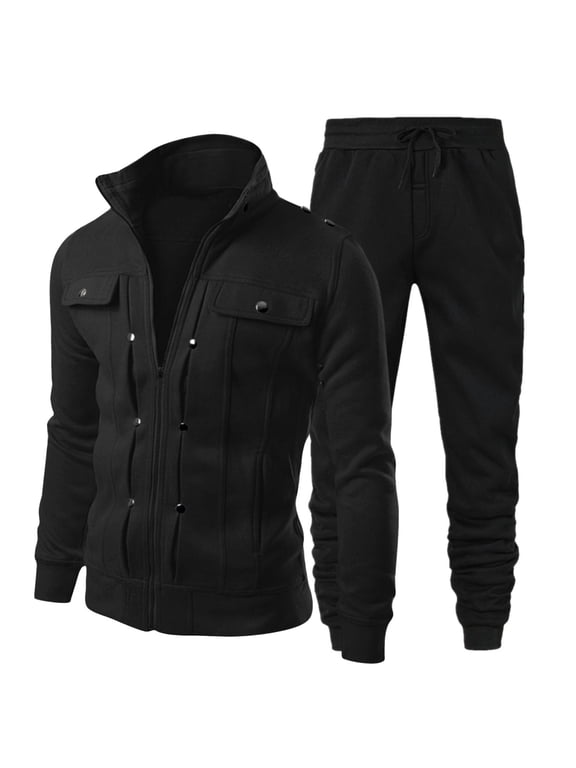 Men's Tracksuits 2 Piece Causal Autumn Winter Hoodie Tracksuit Sweatsuit Set Hoodie Pullover Sweatshirt Tracksuit Jogger Sweatpants Tracksuits Sportwear Set,Black
