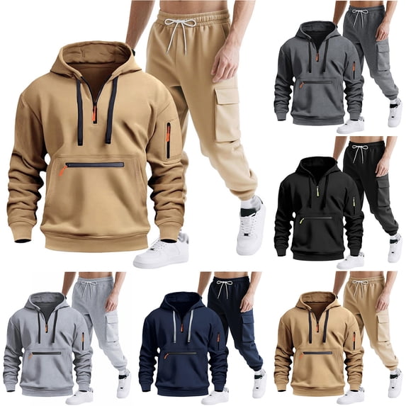 ibiyuan Men's Tracksuits Cotton Long Sleeve Hoodies and Sweatpants Mens Sweatsuit Baggy Tracksuit Gym Fashion,2PCS,GY1