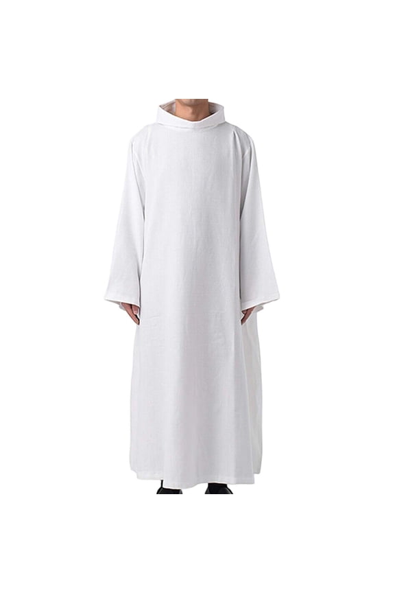 Men's White Clergy Alb Robe Long Sleeve Pastor Priest Cassock Vestment for Worship Choir Ceremony Halloween