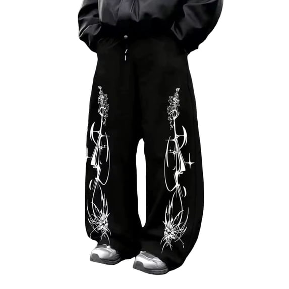 ibiyuan Men's Y2k Graphic Baggy Sweatpants Elastic Waist Wide Leg Active Track Pants Streetwear