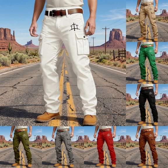 ibiyuan Men's cargo pants, Western Style Multi Utility Pocket Casual Work Trousers Outdoor Daily Wear Bottoms