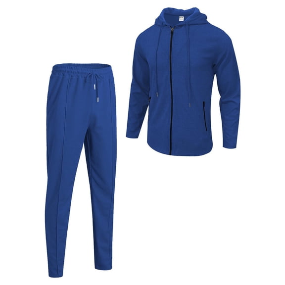 ibiyuan Mens 2 Piece Linen Outfits Long Sleeve Pullover Hoodie and Pants Hoodies Hoody Sweatshirt Drawstring Pants Matching Sets,Blue