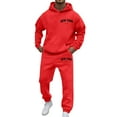 thumbnail image 1 of ibiyuan Mens 2 Piece Outfits Autumn Winter Casual Outfits Long Sleeve Hoodies Sweatshirt and Sweatpants Set Matching Sets,Red, 1 of 4