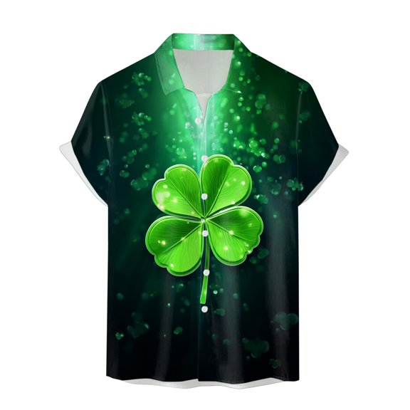 ibiyuan Mens Beach Shirts St. Patrick's Day Love Heart Graphic Casual Short Sleeve Green Cute Patterns Lapel Pullover Tops Spring Summer Pleated Tunic Tops
